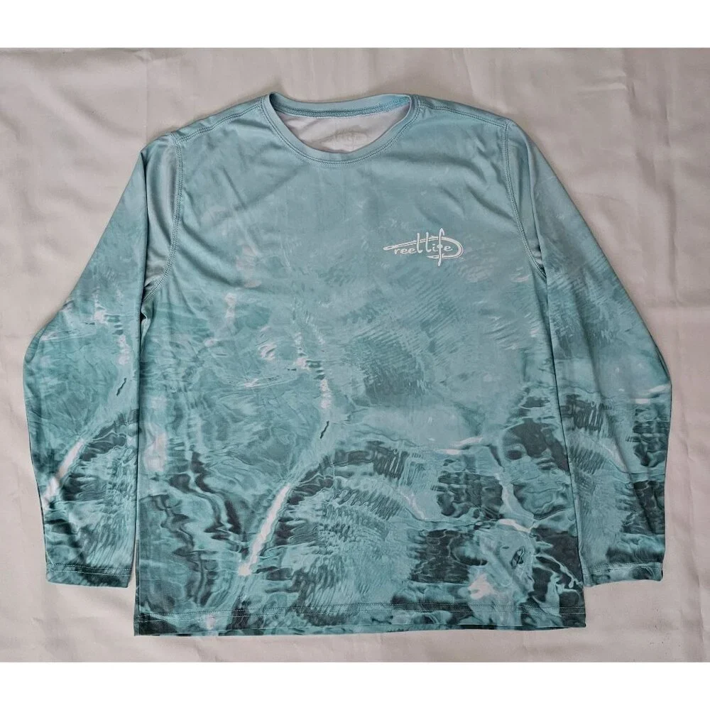 Reel Life Men's Teal Water Print Pattern Long Sleeve Pullover Shirt‎ Size M/M - Picture 4 of 12